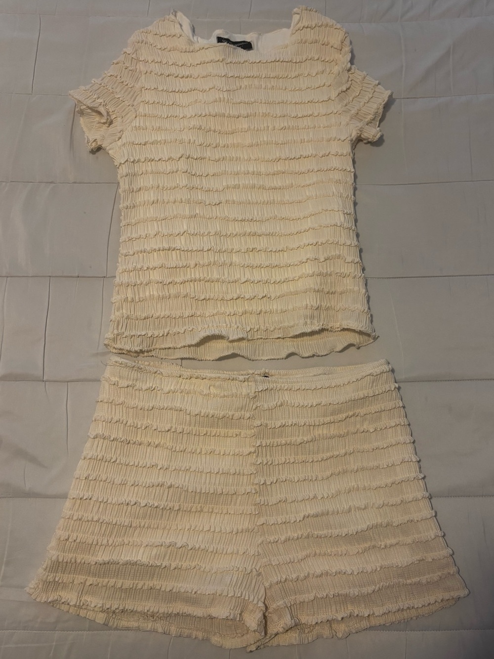 Women's Cream Textured Tiered Skirt